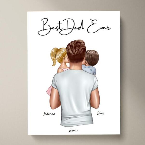 Meilleur papa avec des enfants - Poster Personnalisé