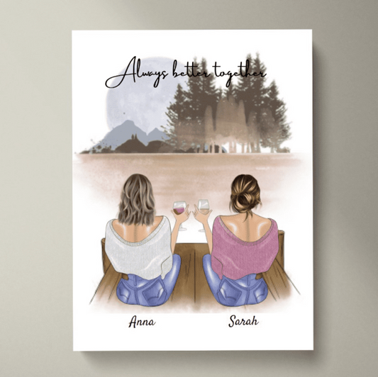 Amies/sœurs avec boisson - Poster Personnalisé (2-4 femmes)