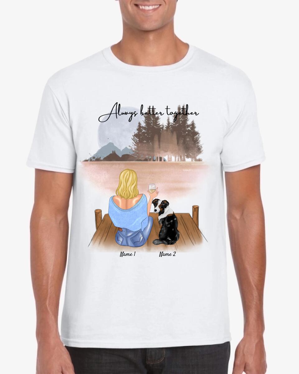 Meesteres met huisdier & drankje - Gepersonaliseerd T-shirt (Hond & Kat)