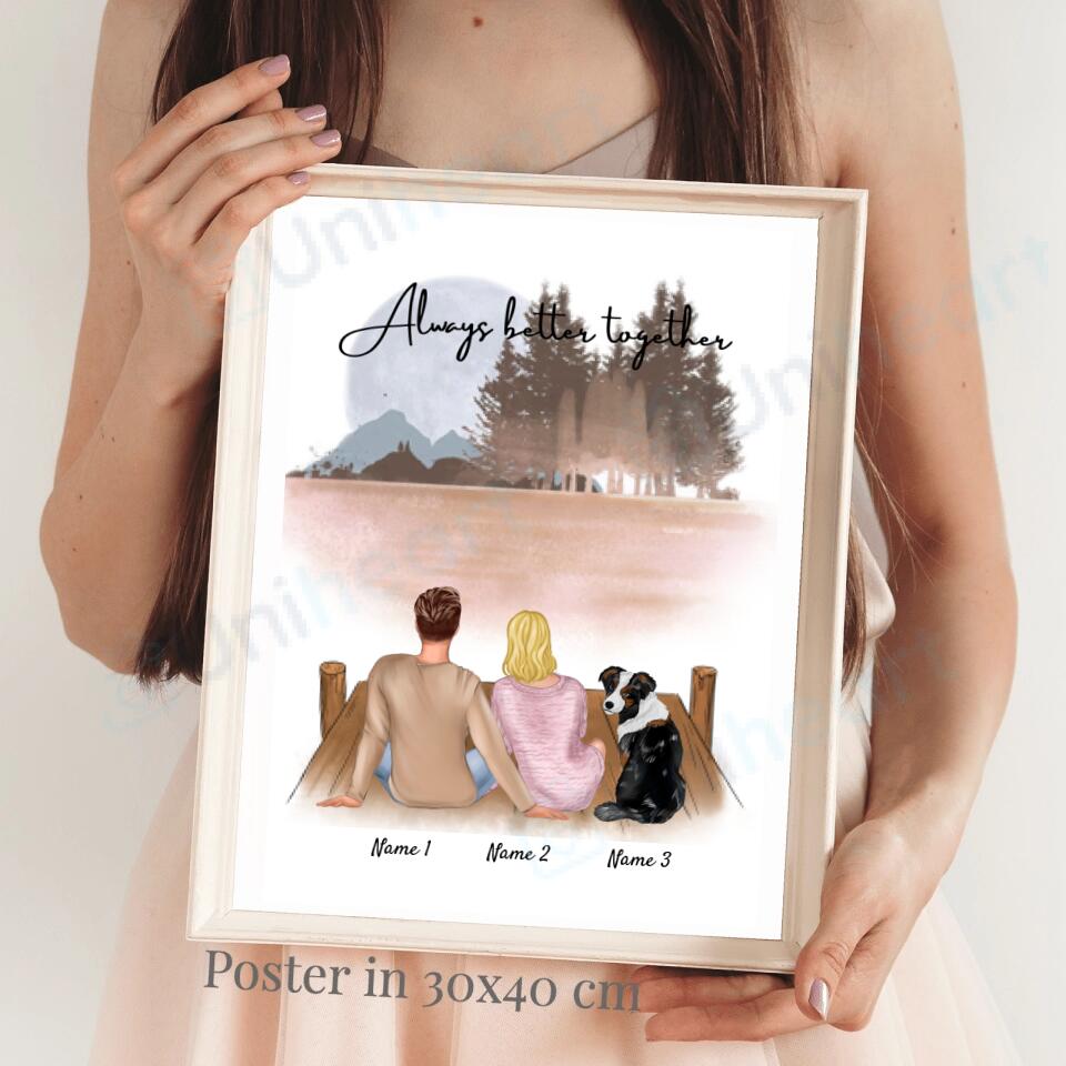 Couple avec animal de compagnie - Image numérique personnalisée (couple avec chien ou chat)