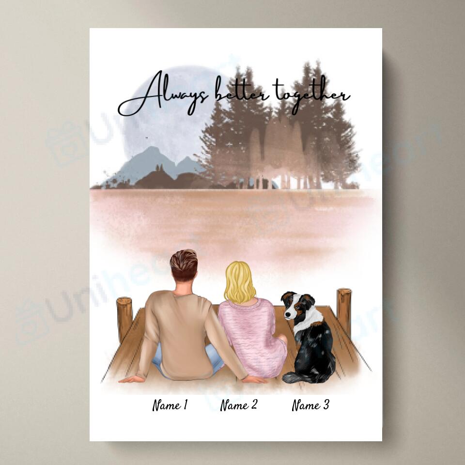 Couple avec animal de compagnie - Image numérique personnalisée (couple avec chien ou chat)
