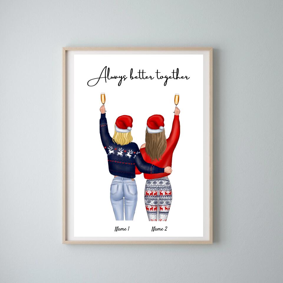 Kerstmis Beste Vrienden - Persoonlijke Poster (2-4 Vriendinnen)
