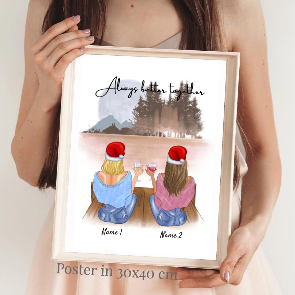 Meilleures amies avec boisson édition de Noël - Poster Personnalisé