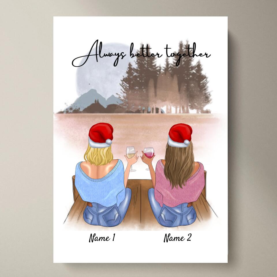 Meilleures amies avec boisson édition de Noël - Poster Personnalisé