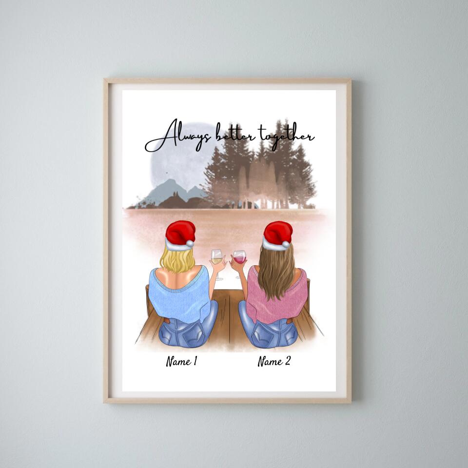 Meilleures amies avec boisson édition de Noël - Poster Personnalisé