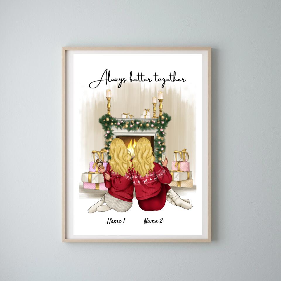 Les amies à Noël - Poster Personnalisée (2-3 personnes)