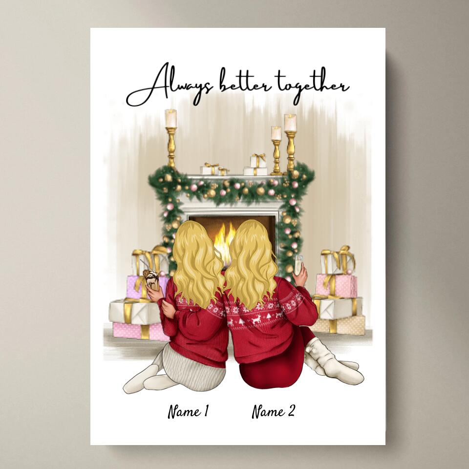 Les amies à Noël - Poster Personnalisée (2-3 personnes)