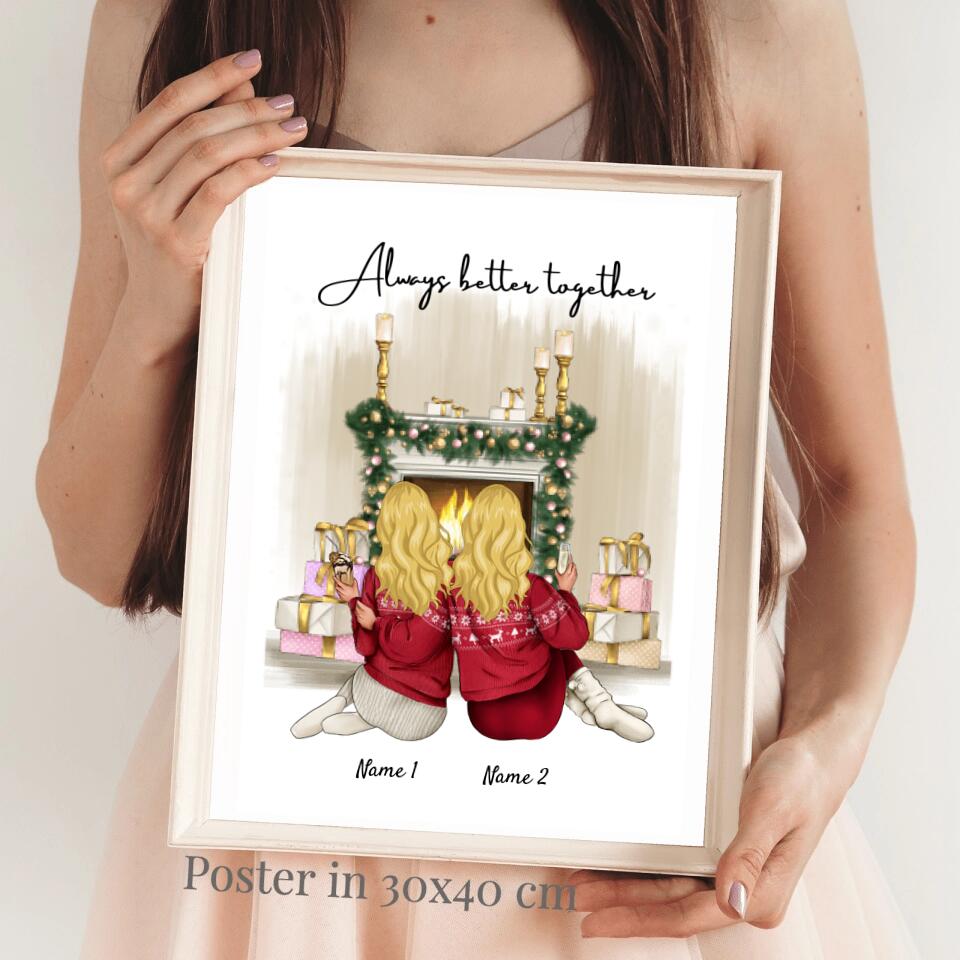 Les amies à Noël - Poster Personnalisée (2-3 personnes)