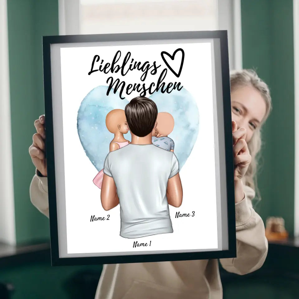 Papa, mijn favoriete persoon - Gepersonaliseerde poster (vader met 1-4 kinderen)