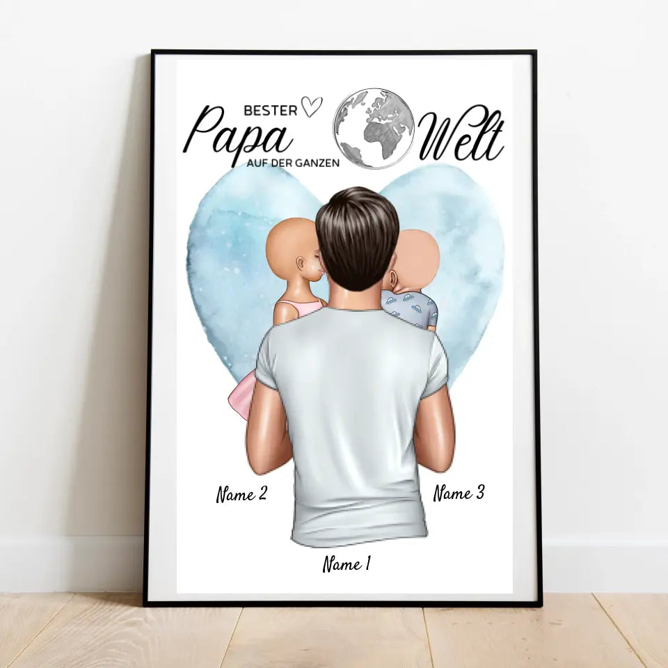 Meilleur papa du monde - Poster personnalisé (père avec enfants)