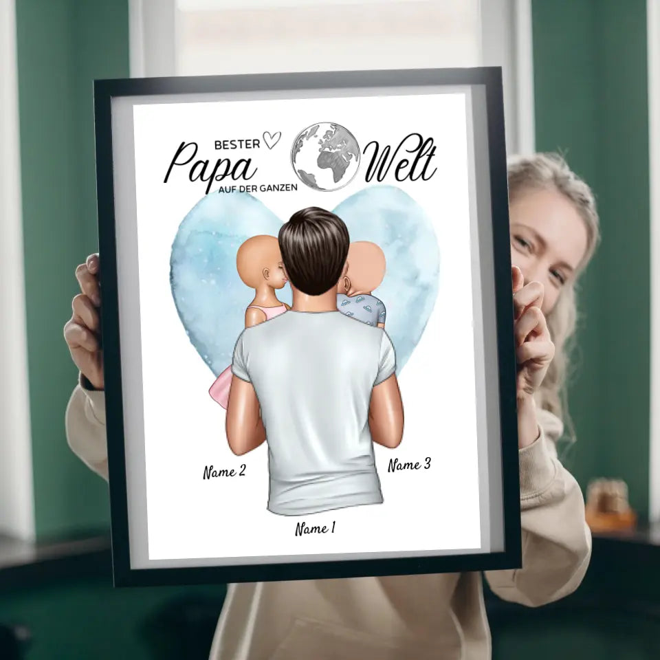 Meilleur papa du monde - Poster personnalisé (père avec enfants)