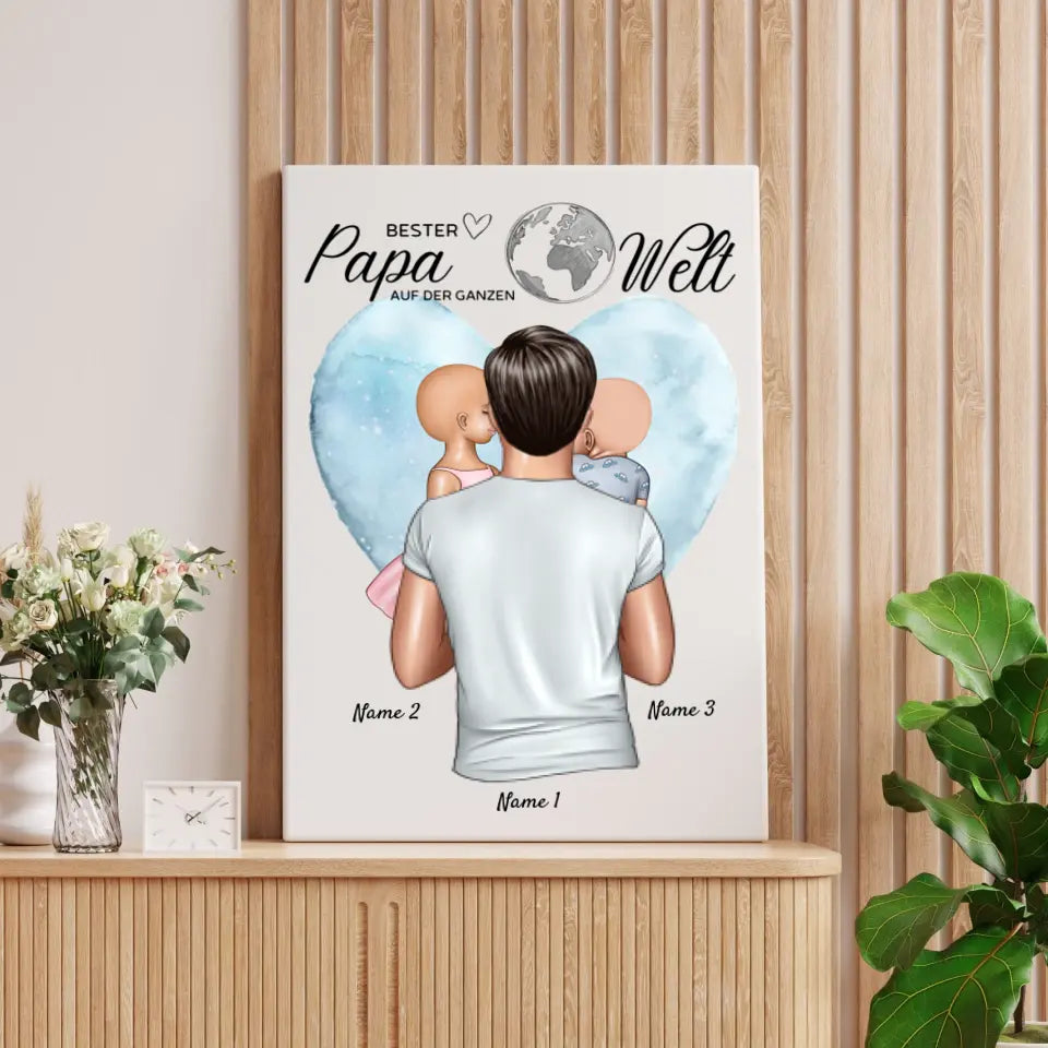 Meilleur papa du monde - Toile personnalisée (père avec enfants)