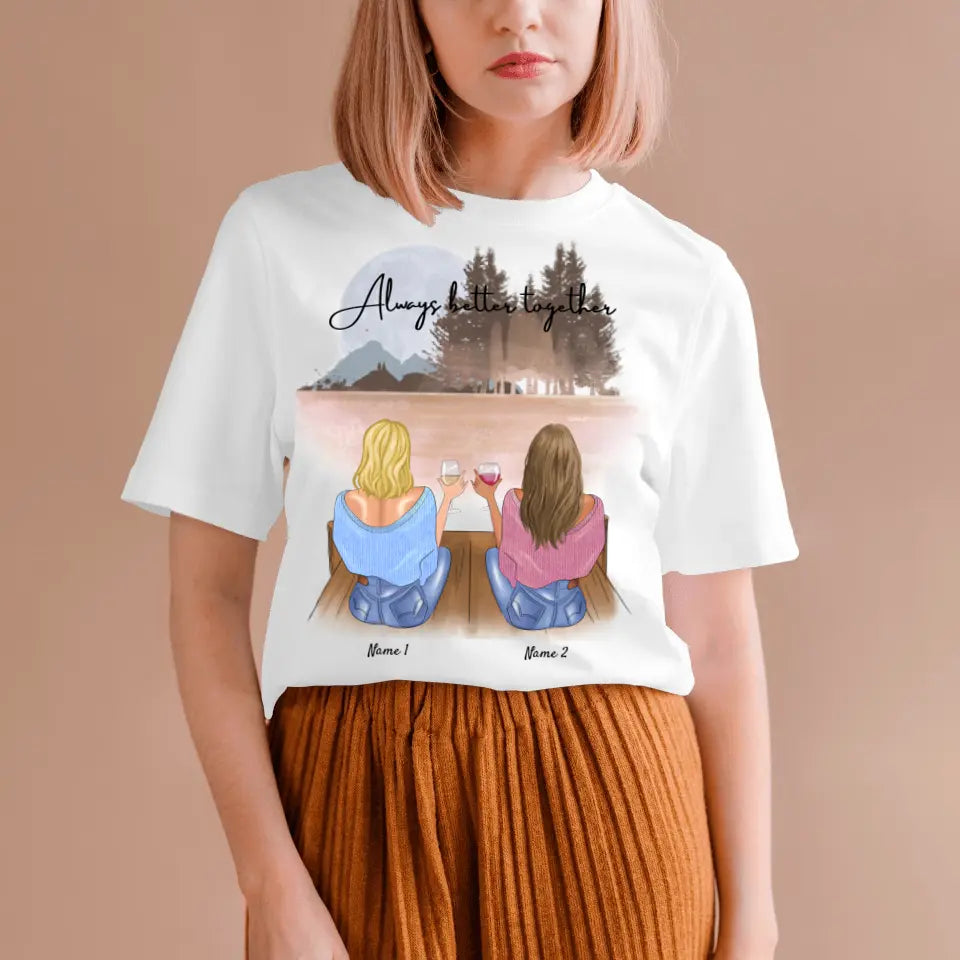 Beste Vriendinnen met drink - Gepersonaliseerd T-shirt (100% Katoen, Unisex)