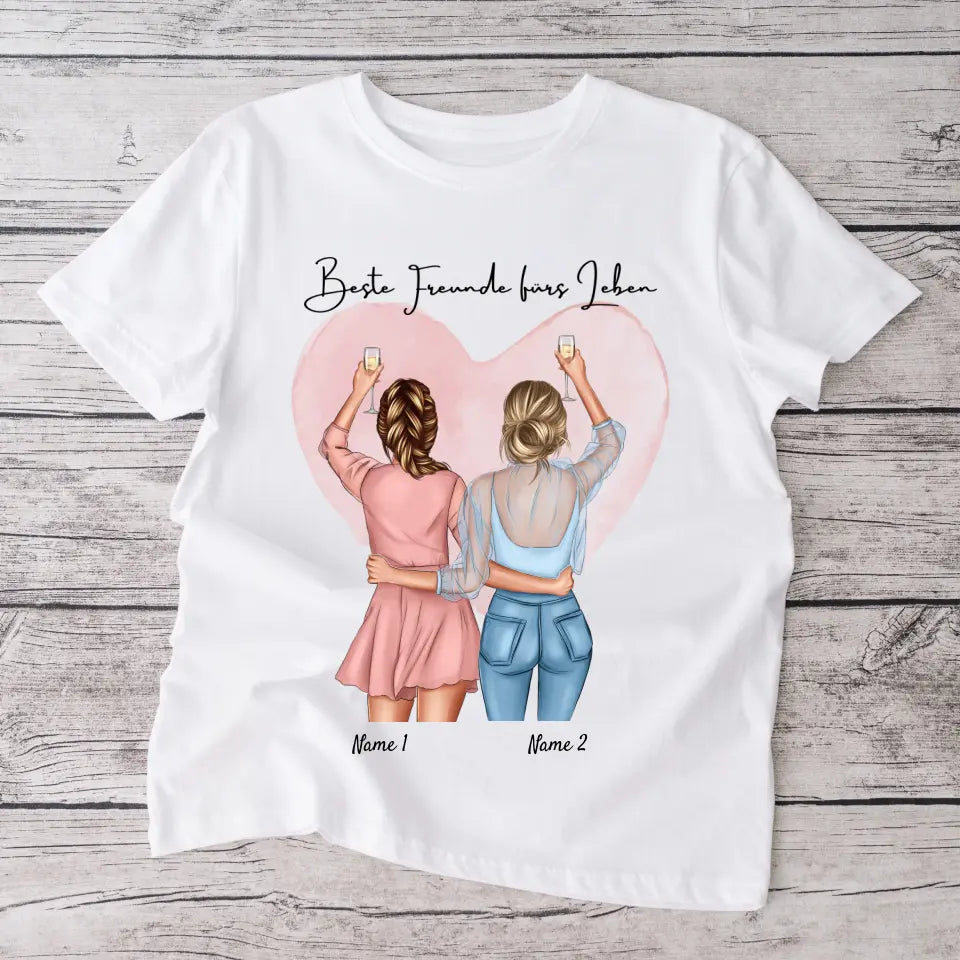 Beste Vriendinnen Cheers - Gepersonaliseerd T-shirt (100% Katoen, Unisex)