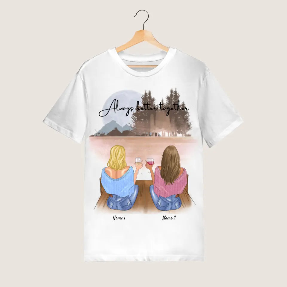 Beste Vriendinnen met drink - Gepersonaliseerd T-shirt (100% Katoen, Unisex)