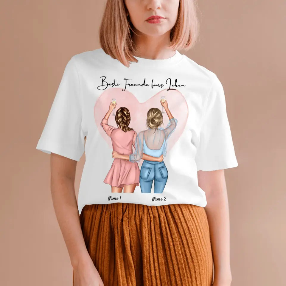 Beste Vriendinnen Cheers - Gepersonaliseerd T-shirt (100% Katoen, Unisex)