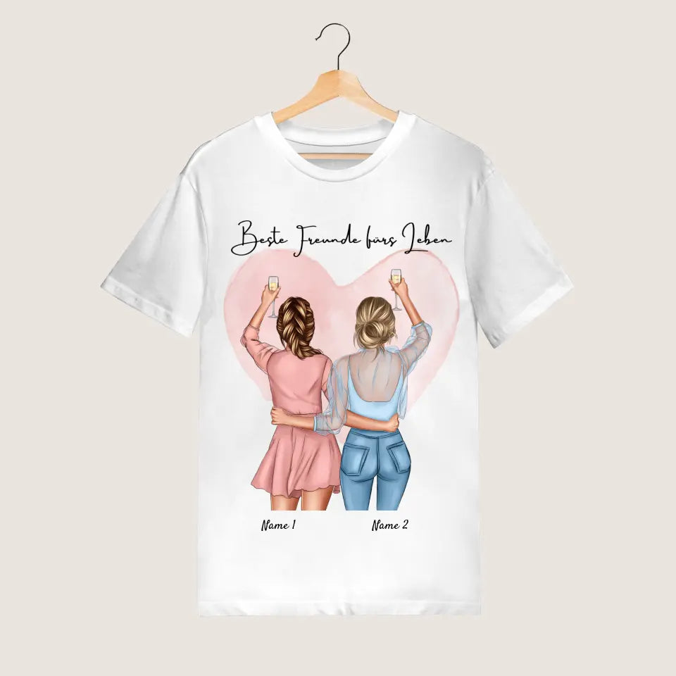 Beste Vriendinnen Cheers - Gepersonaliseerd T-shirt (100% Katoen, Unisex)