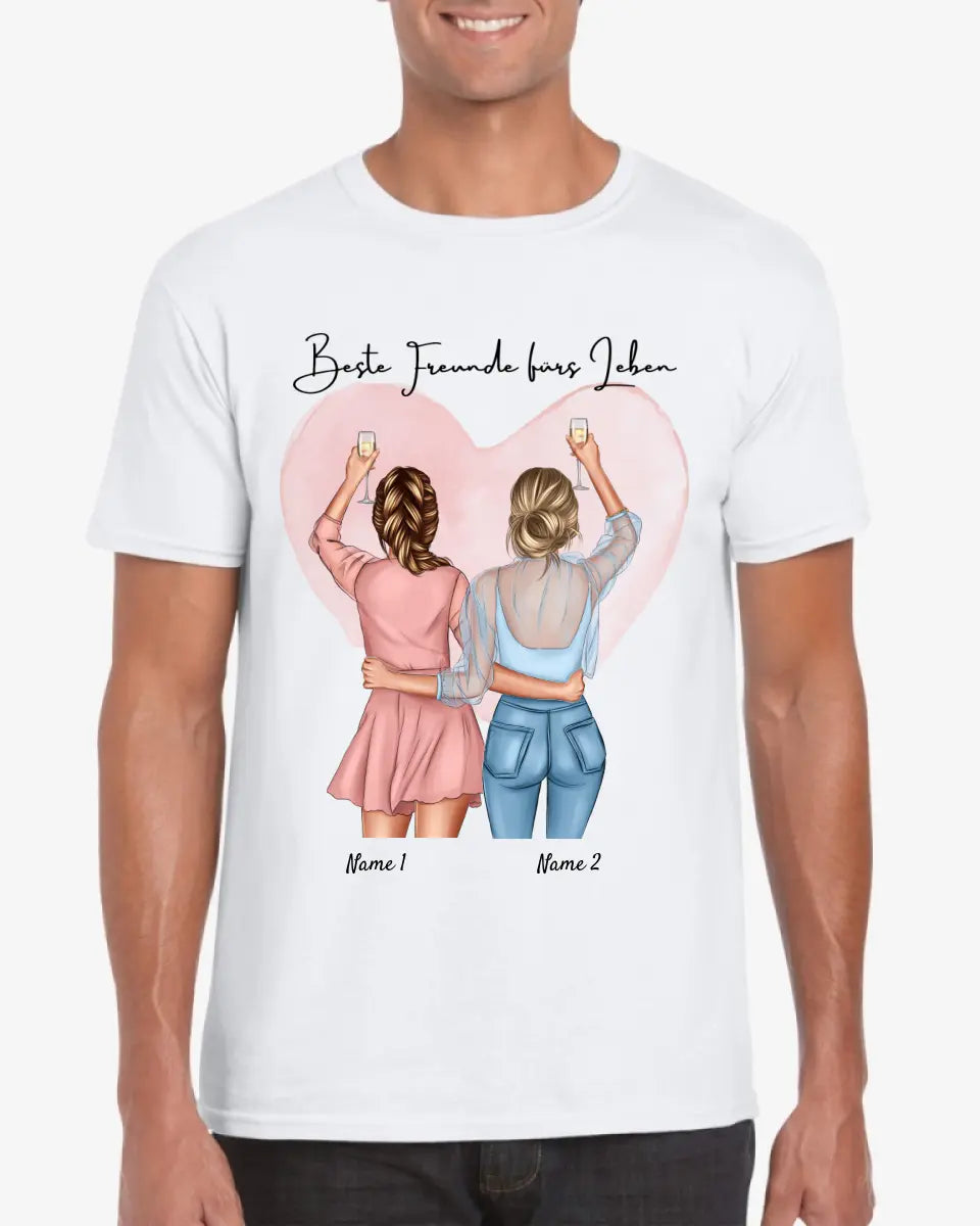 Beste Vriendinnen Cheers - Gepersonaliseerd T-shirt (100% Katoen, Unisex)