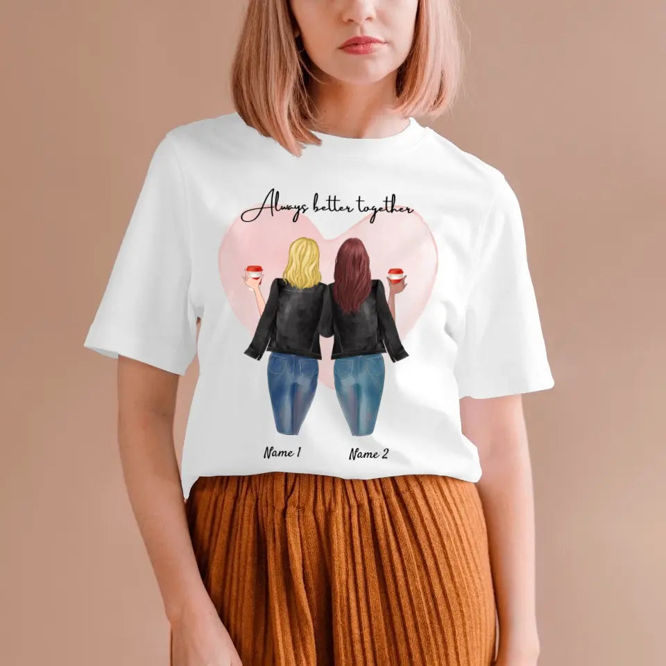 Veste en cuir de meilleure amie avec boisson - T-shirt personnalisé (2-3 personnes)