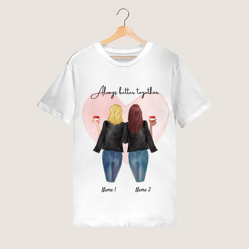 Veste en cuir de meilleure amie avec boisson - T-shirt personnalisé (2-3 personnes)