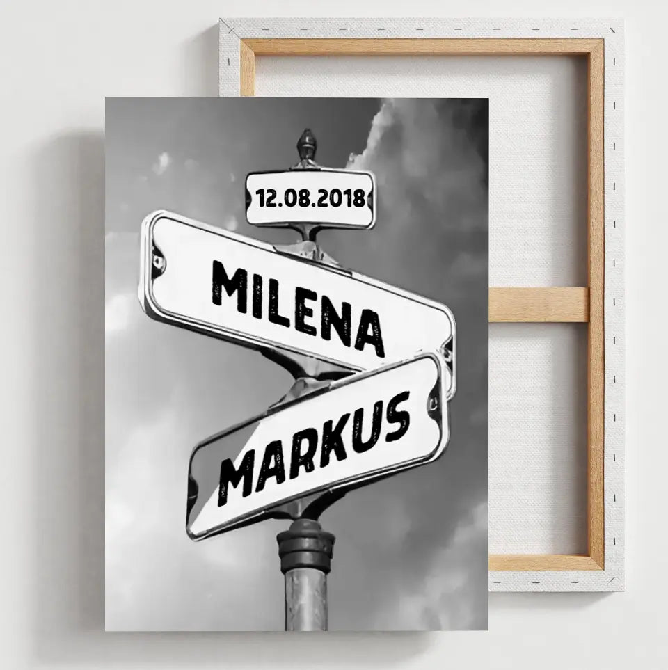 Panneau de rue Couple Vintage - Poster ou toile personnalisé(e) Noir et Blanc