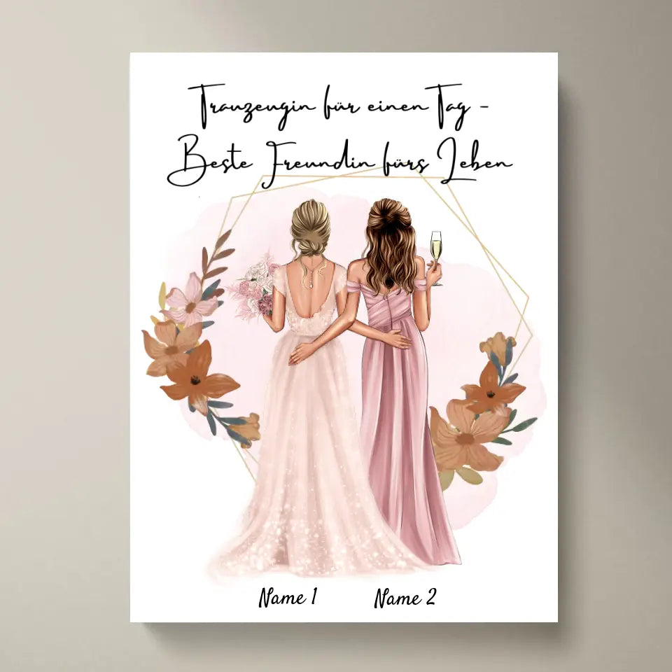 Demoiselle d'honneur d'un jour - Meilleure amie pour la vie - Toile personnalisée pour fiançailles/mariage