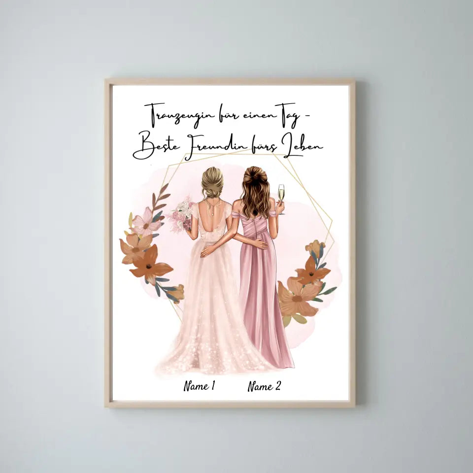 Demoiselle d'honneur d'un jour - Meilleure amie pour la vie - Toile personnalisée pour fiançailles/mariage
