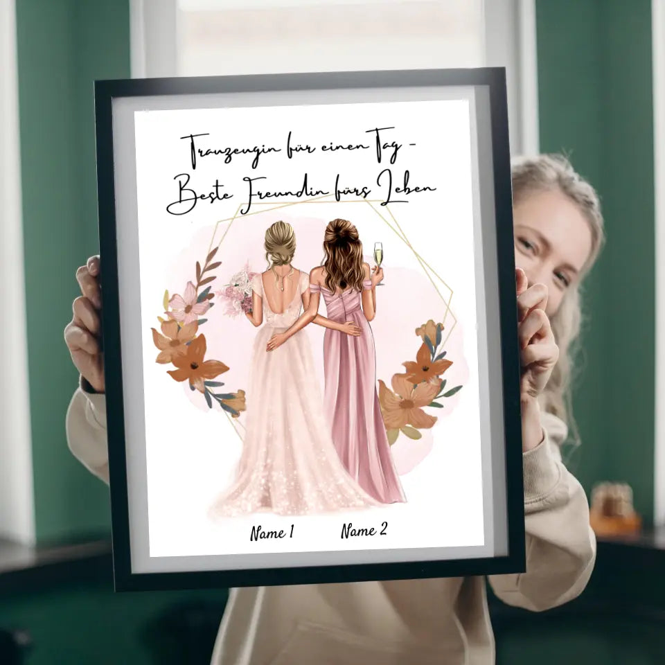 Demoiselle d'honneur d'un jour - Meilleure amie pour la vie - Toile personnalisée pour fiançailles/mariage