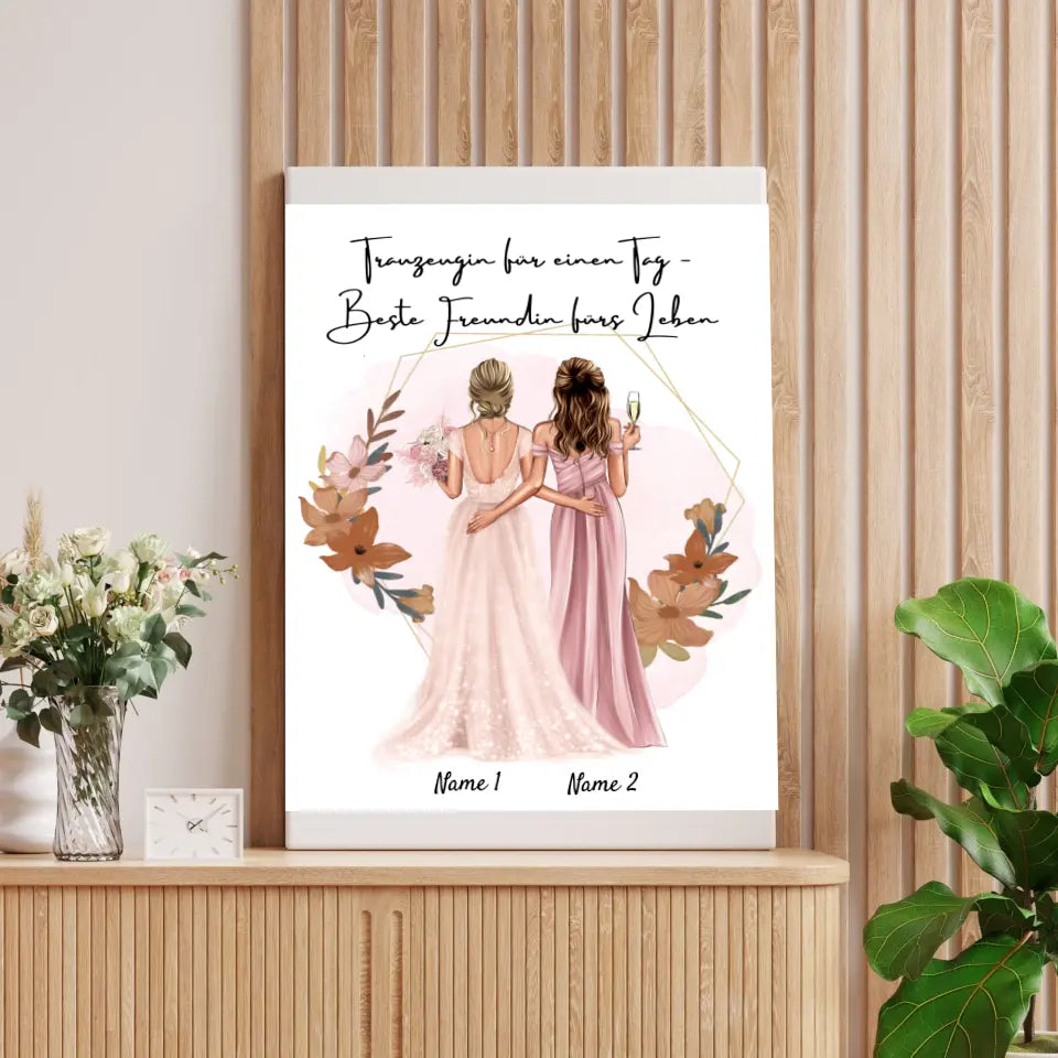 Demoiselle d'honneur d'un jour - Meilleure amie pour la vie - Toile personnalisée pour fiançailles/mariage