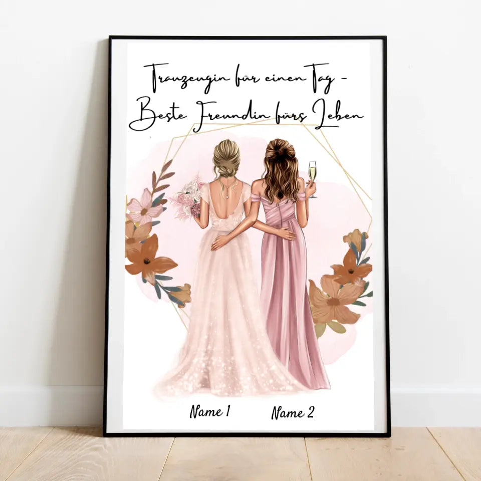Demoiselle d'honneur d'un jour - Meilleure amie pour la vie - Toile personnalisée pour fiançailles/mariage