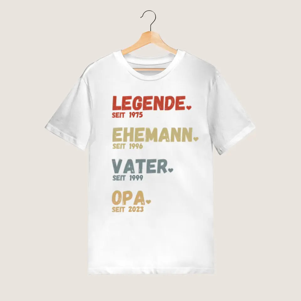 Voor opa - Legend since - Gepersonaliseerd T-shirt voor vaders & grootvaders (100% katoen, unisex)