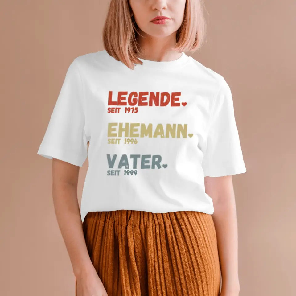 Pour papa - Légende depuis, mari depuis, père depuis - T-shirt personnalisé pour père (100% coton, unisexe)