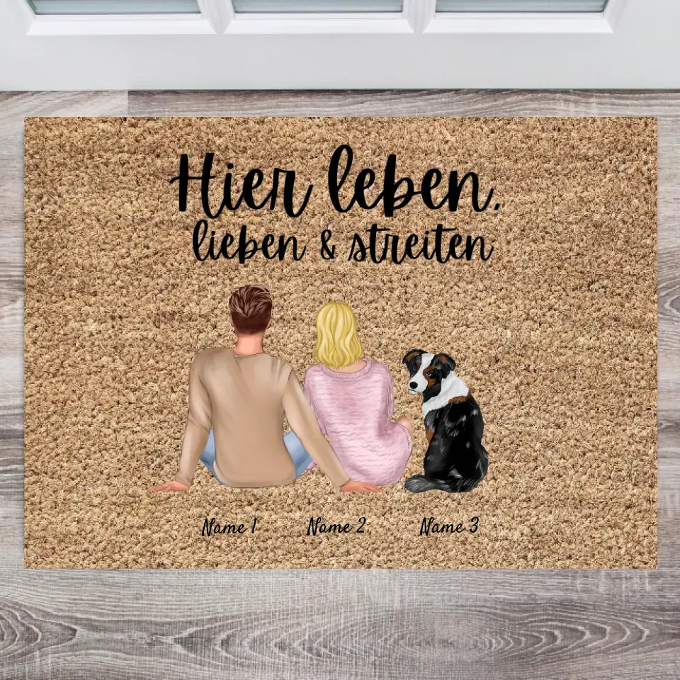 Couple avec animal de compagnie - Paillasson familial personnalisé (couple avec chien ou chat)