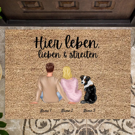 Paar met huisdier - Gepersonaliseerde familie deurmat (paar met hond of kat)
