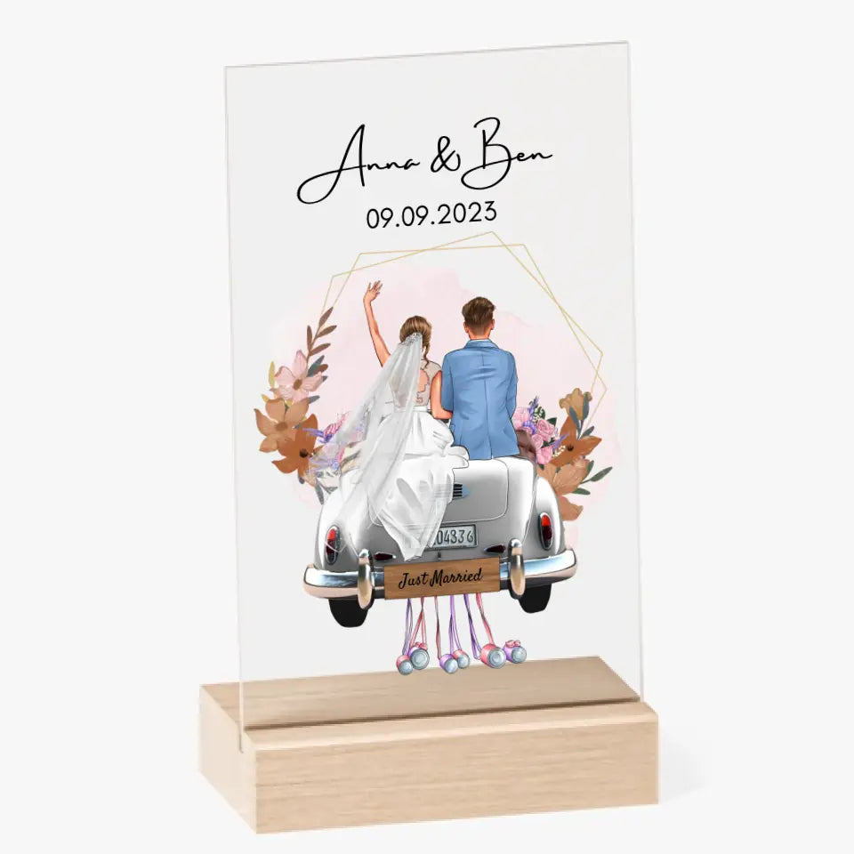 "Just Married" Gepersonaliseerde acrylglas trouwfoto - Voor getrouwde stellen, bruid & bruidegom, geldcadeau