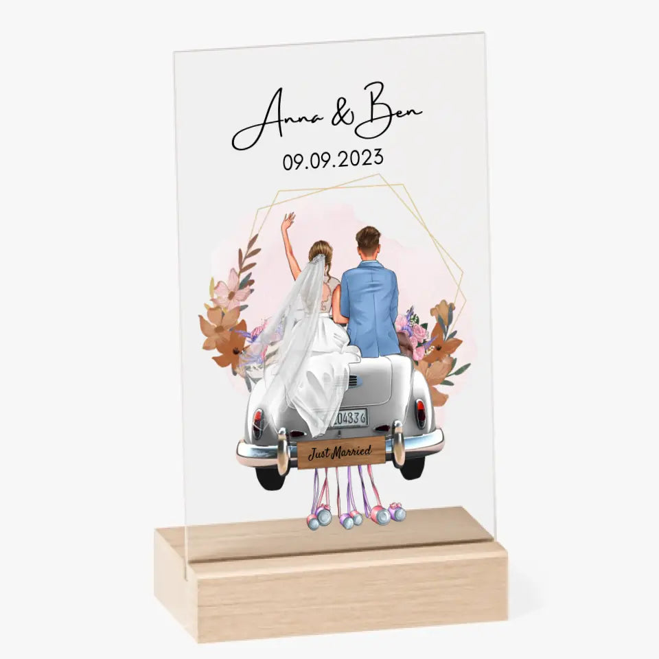 "Just Married" Gepersonaliseerde acrylglas trouwfoto - Voor getrouwde stellen, bruid & bruidegom, geldcadeau