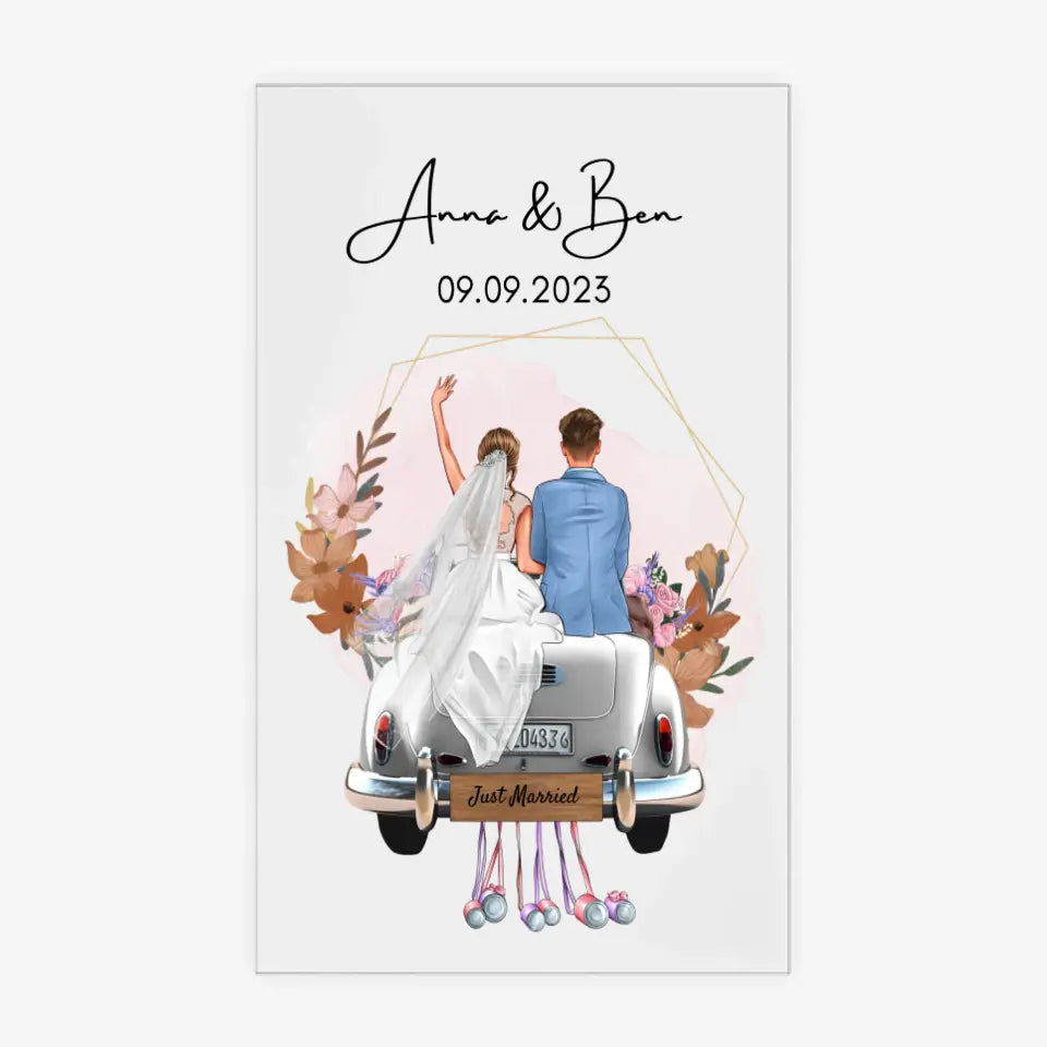"Just Married" Gepersonaliseerde acrylglas trouwfoto - Voor getrouwde stellen, bruid & bruidegom, geldcadeau