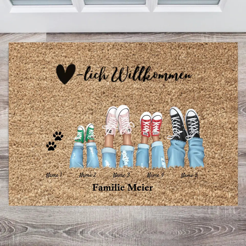 Welkom - Gepersonaliseerde familie deurmat (2-8 personen & huisdieren)