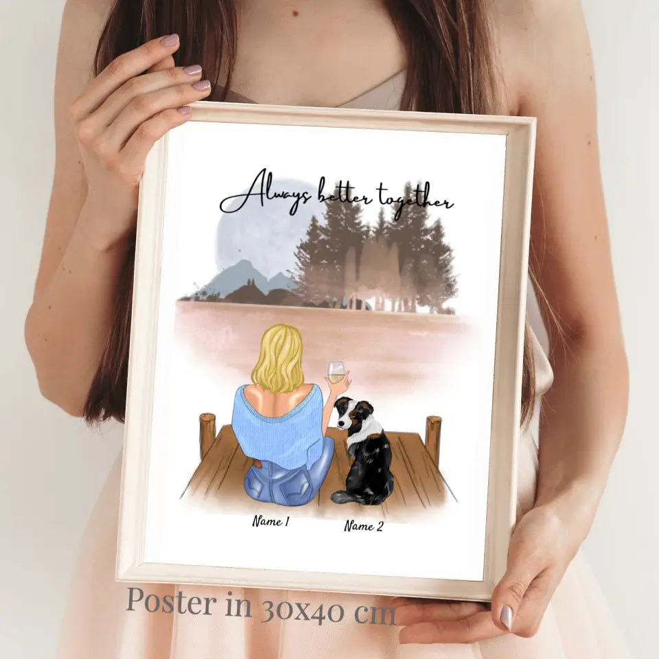 Vrouw met huisdier (hond of kat) - Persoonlijke Poster