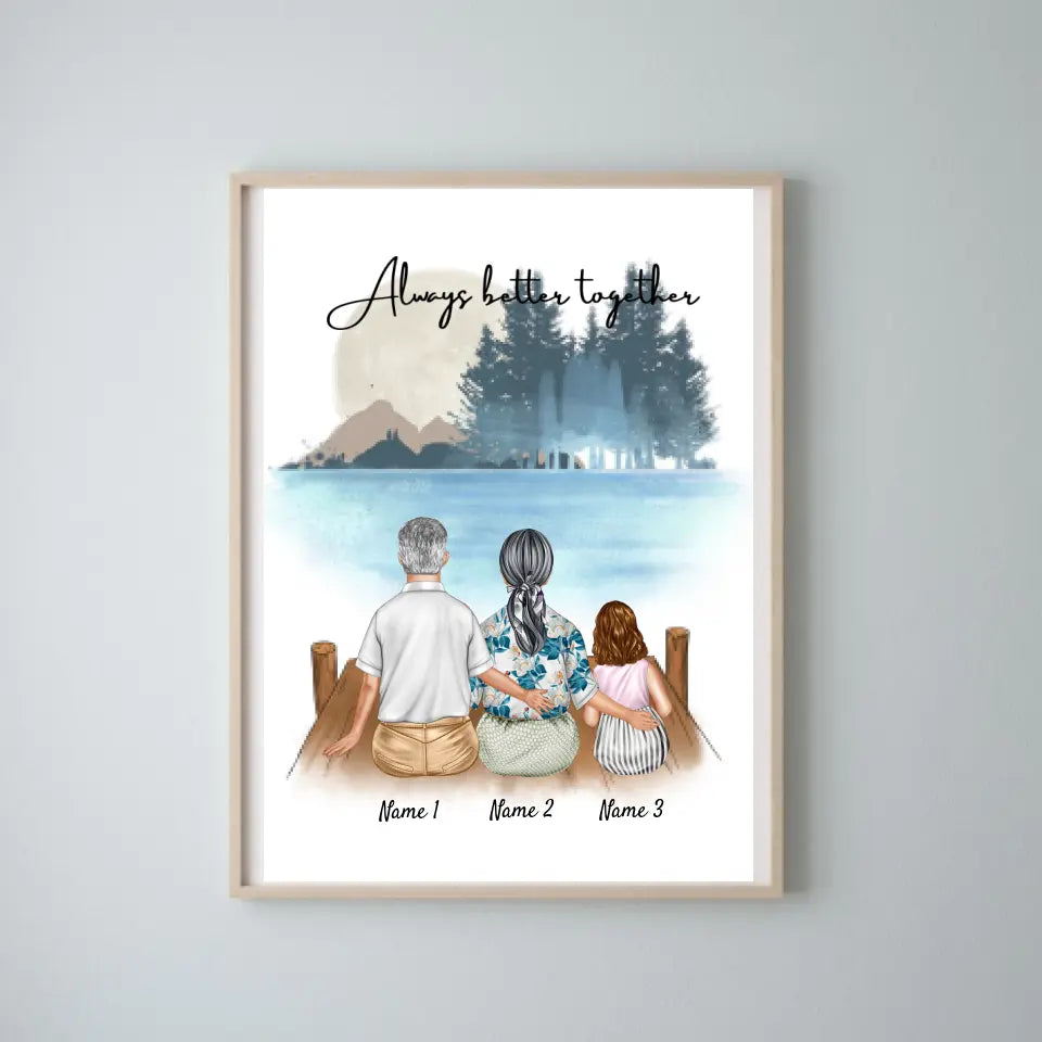 Grands-parents et petits-enfants - Poster Personnalisé (grand-mère et grand-père avec jusqu'à 2 petits-enfants)