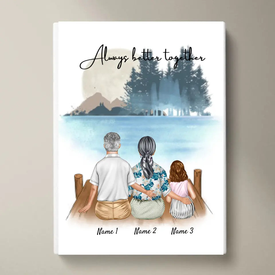 Grands-parents et petits-enfants - Poster Personnalisé (grand-mère et grand-père avec jusqu'à 2 petits-enfants)
