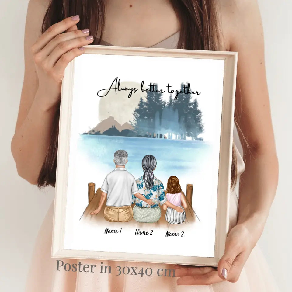 Grands-parents et petits-enfants - Poster Personnalisé (grand-mère et grand-père avec jusqu'à 2 petits-enfants)