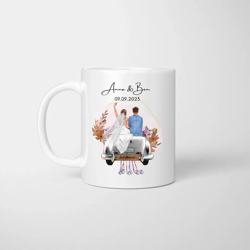 "Just Married" Mug personnalisé pour le mariage - Pour les couples, les mariés, cadeau d'argent, cadeau de mariage - Félicitations
