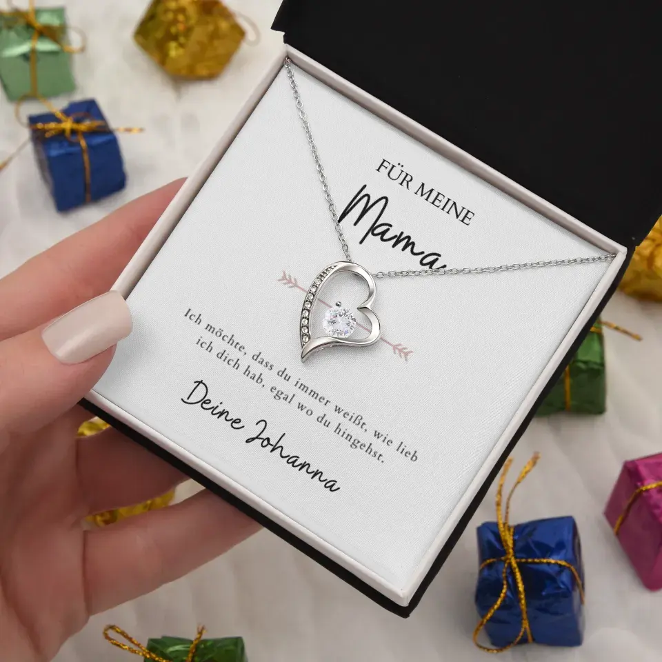 Forever Love "Peu importe où tu vas, maman" - collier avec pendentif coeur & carte personnalisée