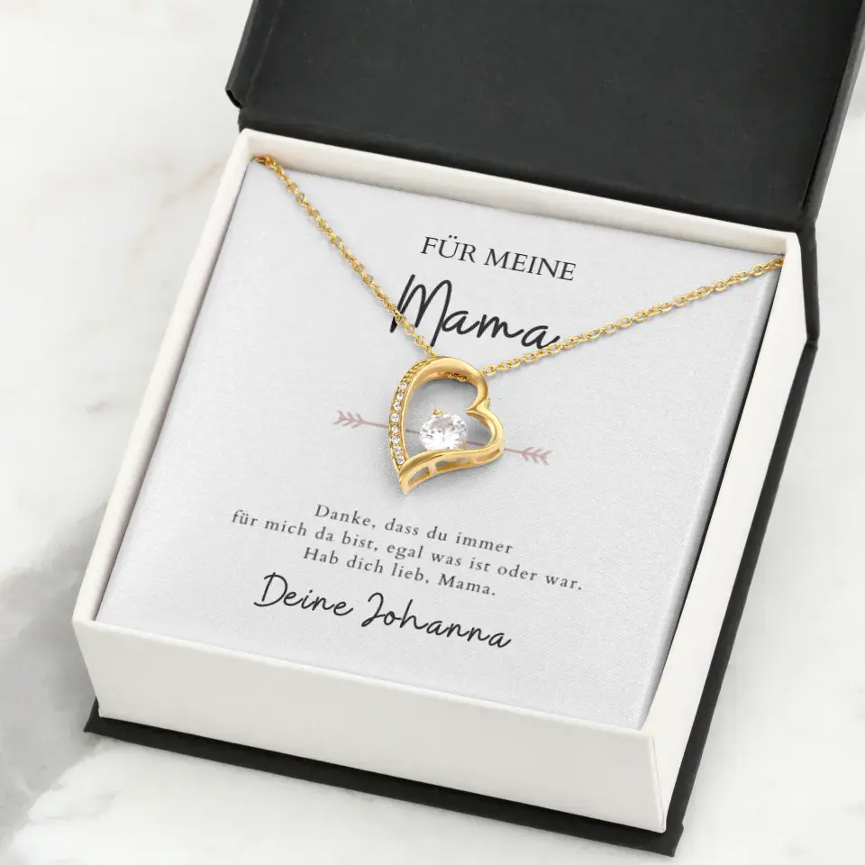"Bedankt dat je er altijd voor me bent, mama" - ketting met hartjeshanger en gepersonaliseerde kaart
