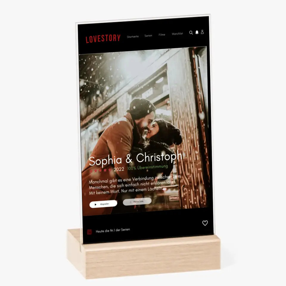 Gepersonaliseerde acryl glazen Netflix hoes "Lovestory".