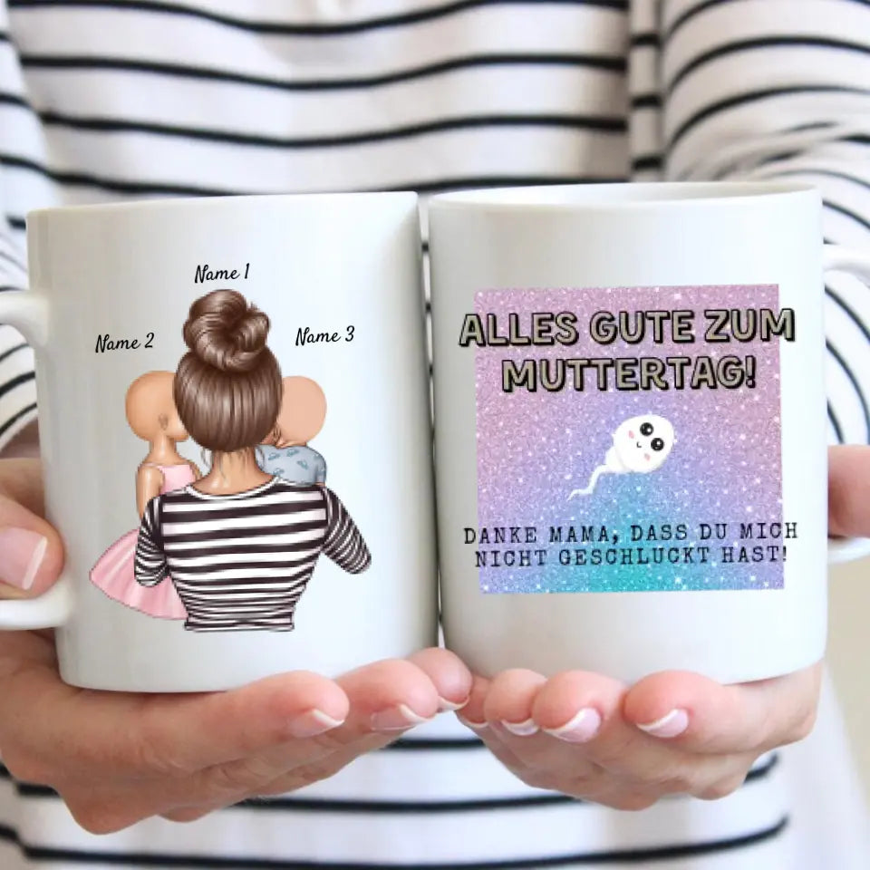 Bedankt mama dat je me niet hebt ingeslikt - Gepersonaliseerde mok (vrouw met 1-4 kinderen) Moederdag