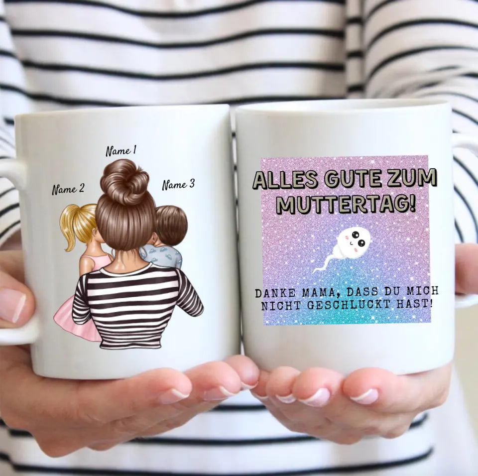 Bedankt mama dat je me niet hebt ingeslikt - Gepersonaliseerde mok (vrouw met 1-4 kinderen) Moederdag