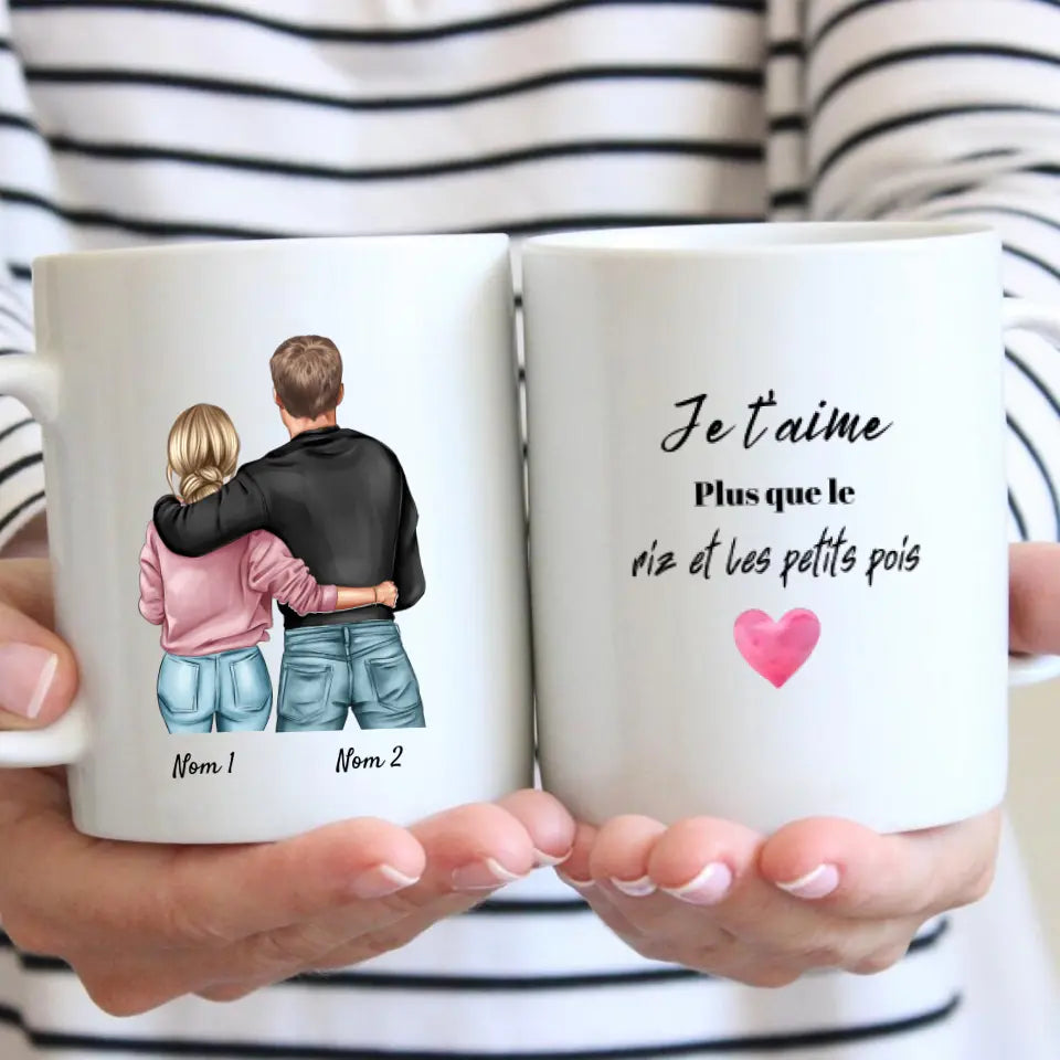 Je t'aime plus que le riz et les pois - Mok gepersonaliseerd voor koppel (homme & femme)