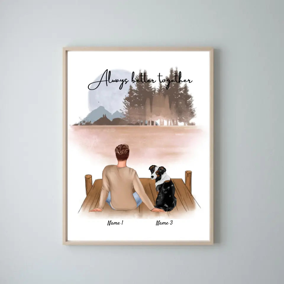 Maître avec animal - Poster Personnalisé (Homme avec chien ou chat)